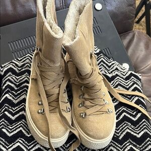 J/SLIDES Women's Beige Lace-Up Boots